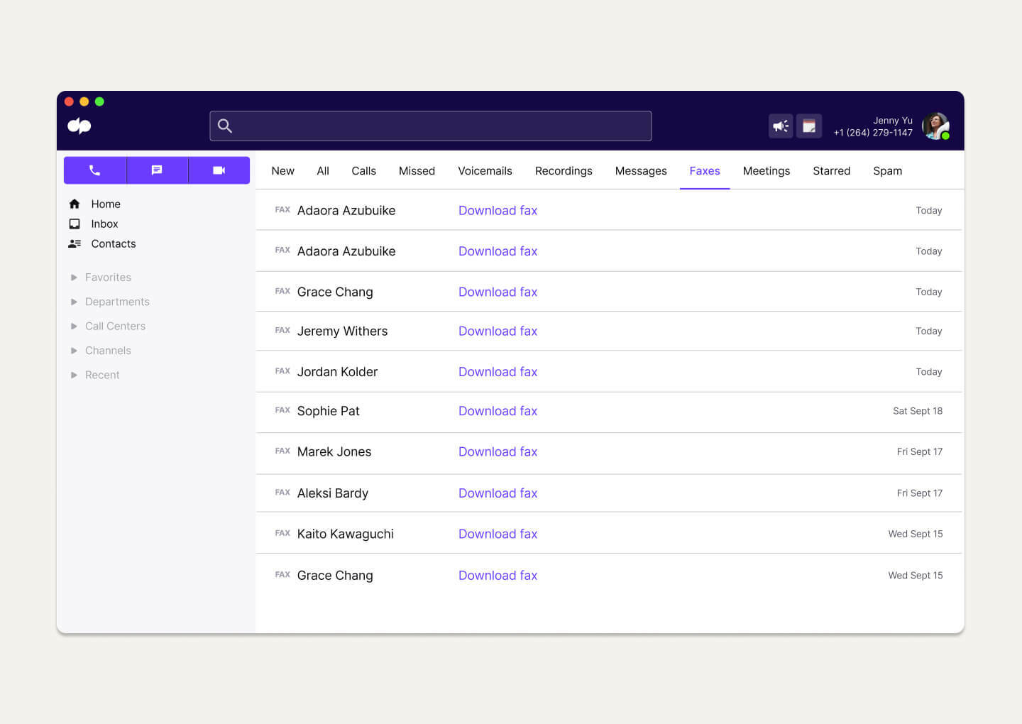 Download Fax in Dialpad Single Item Card
