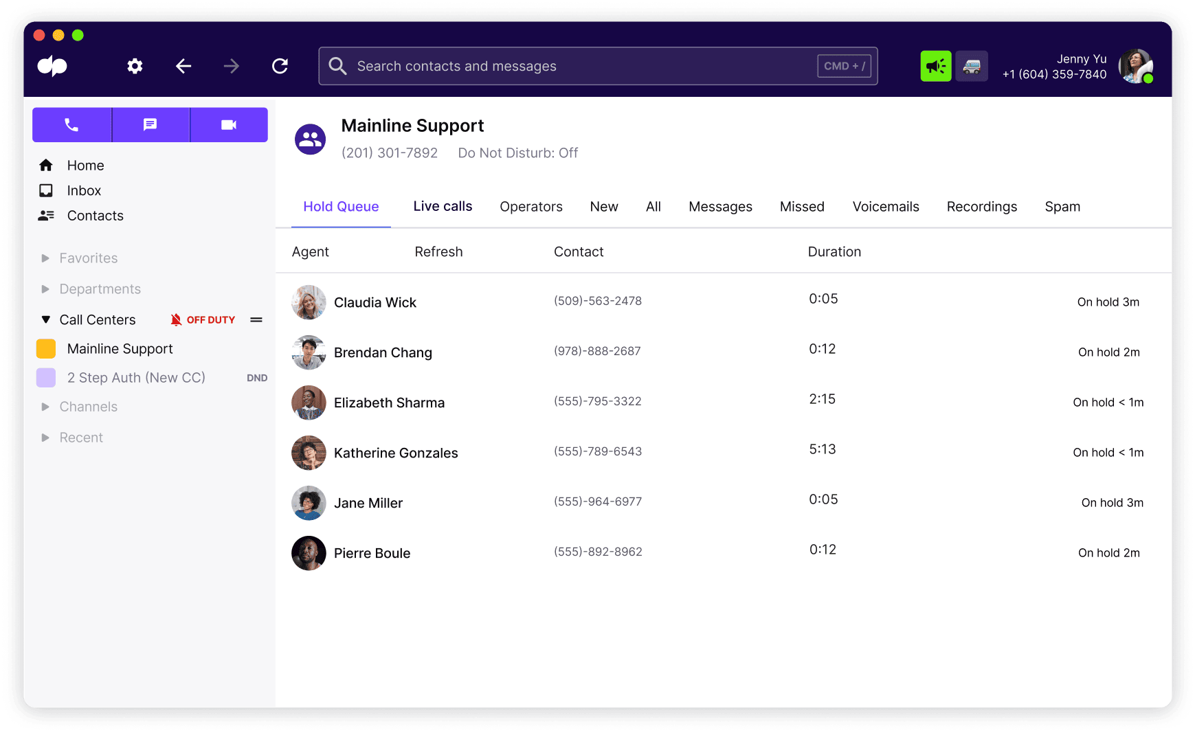 Hold queue UI