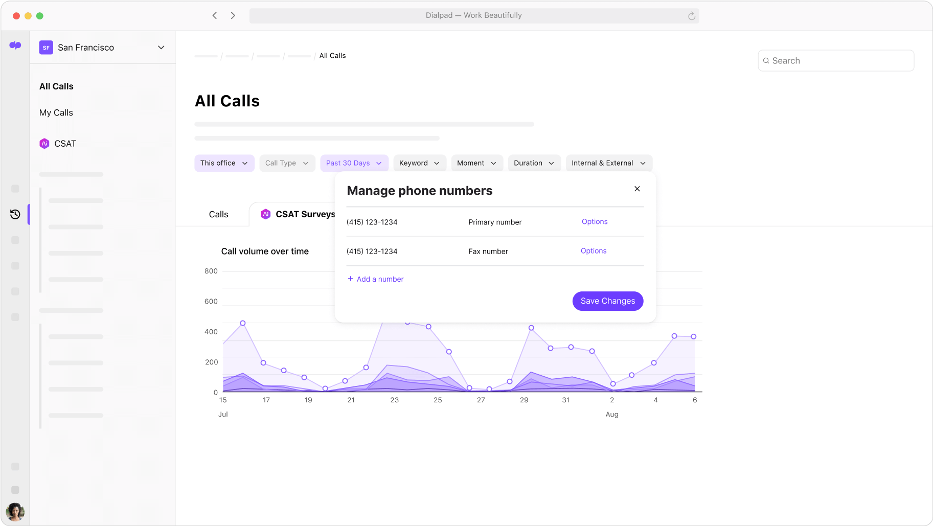 Manage phone numbers UI