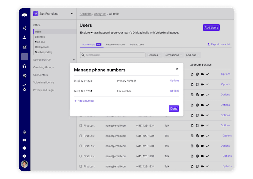 Manage phone numbers