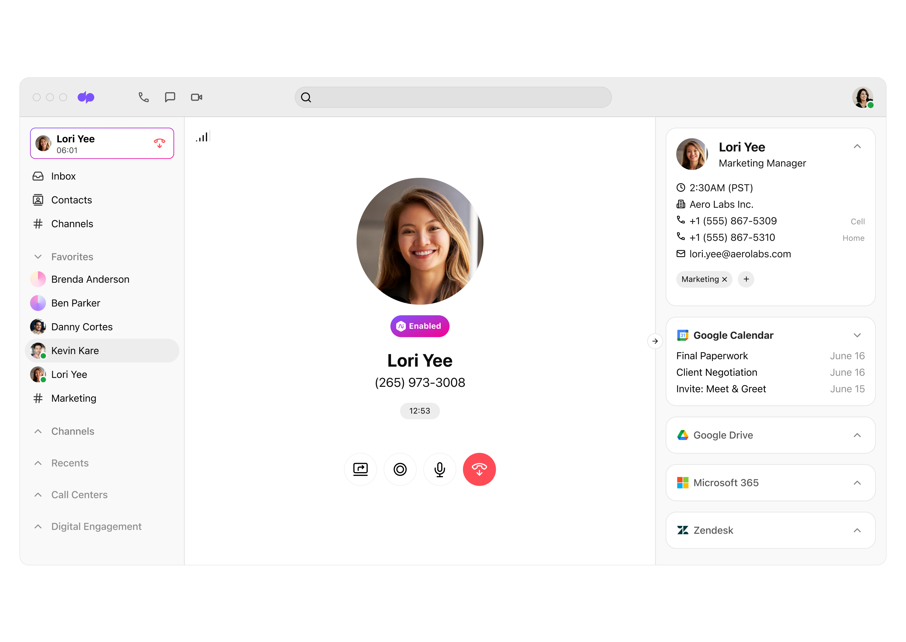 Meeting view in Dialpad app single item card