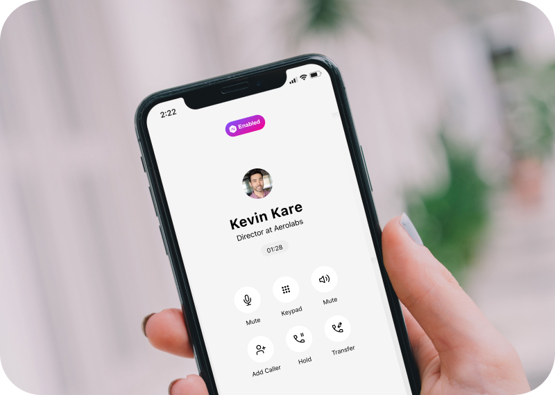 Ongoing Dialpad call on a mobile phone