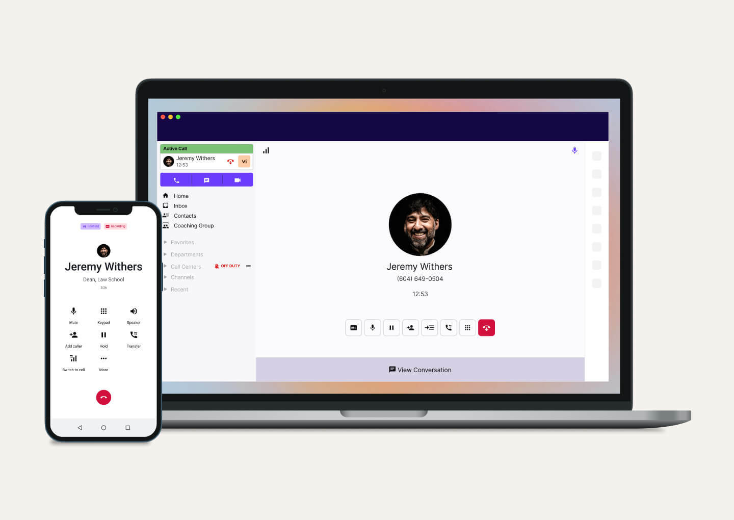 Phone call on desktop mobile app Single Item Card