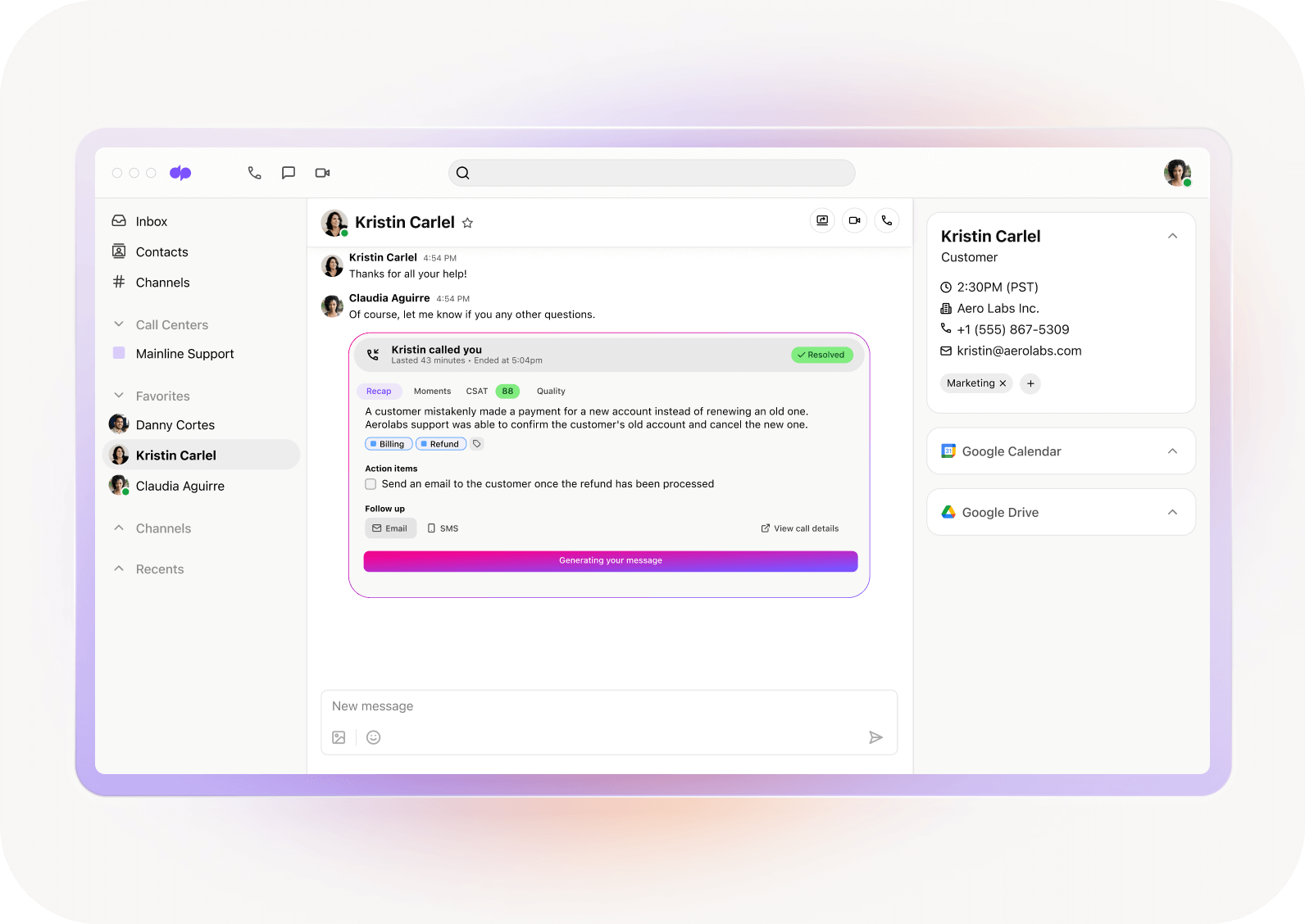 Screenshot of Ai curated summary and action items