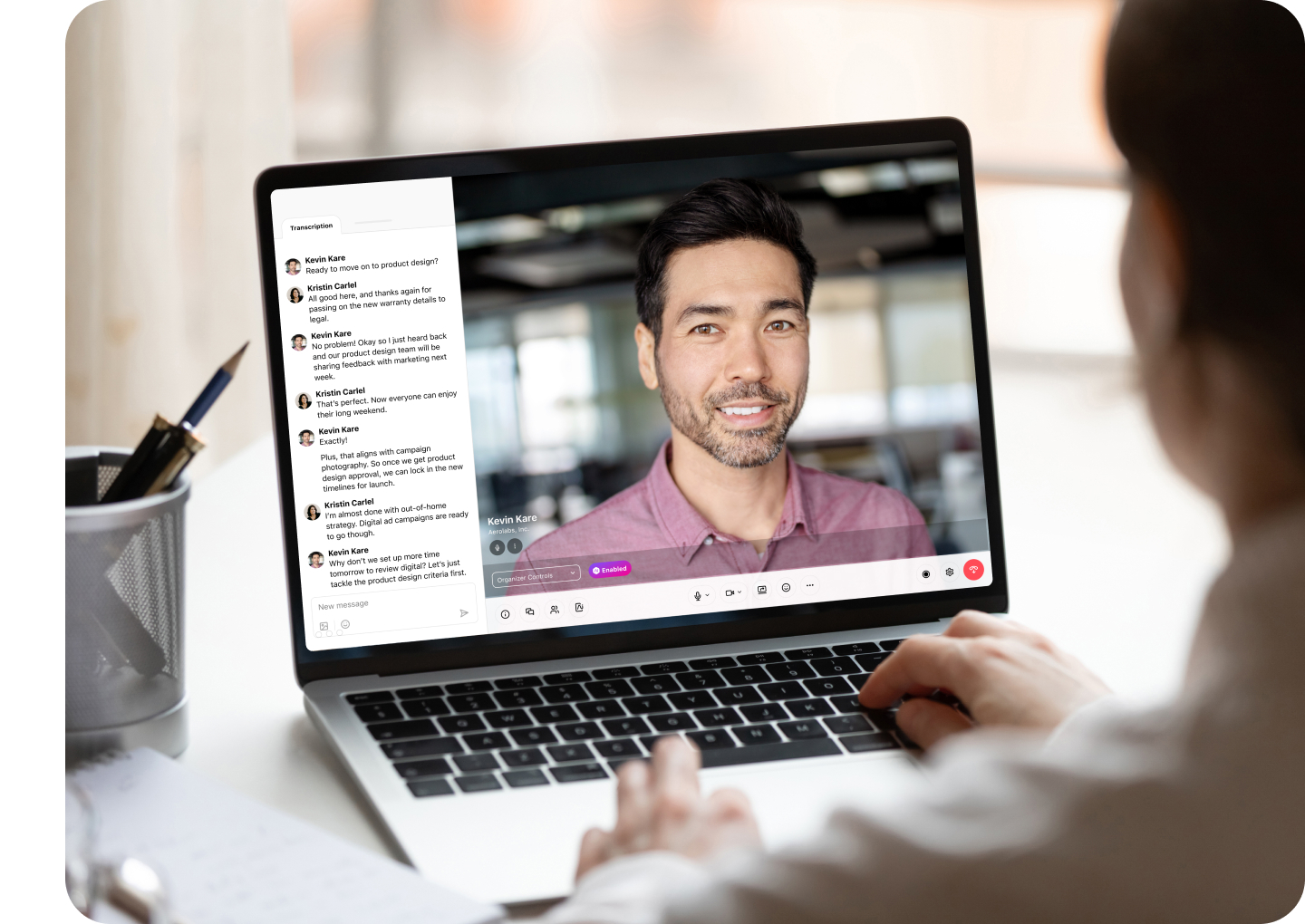 Screenshot of Dialpad Ai transcribing a video call in real time AI SEM Landing page