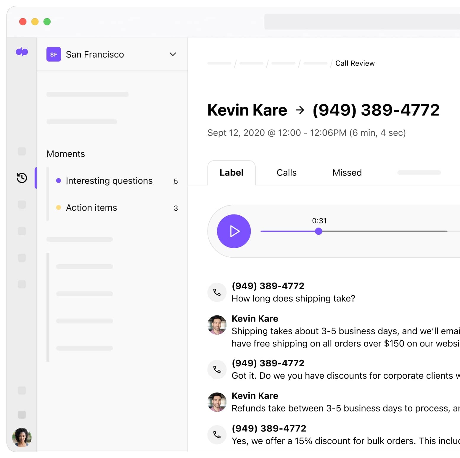 Screenshot of Dialpad call summary Dialpad Ai page