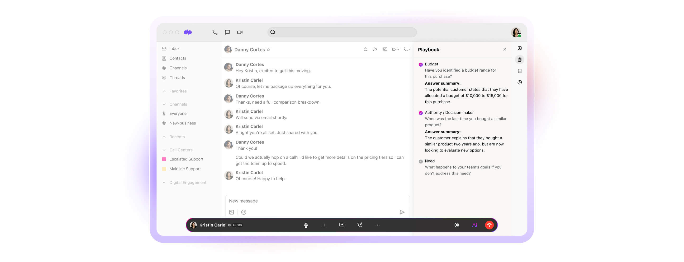 Screenshot of Dialpads Ai Playbooks feature