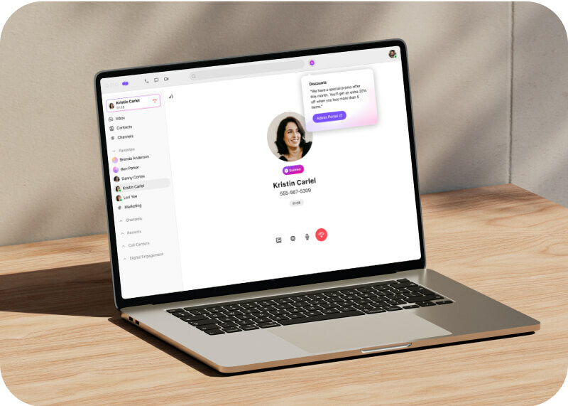 Screenshot of Dialpads real time assist card feature popping up helpful notes for an agent or rep when a tricky question comes up on a call