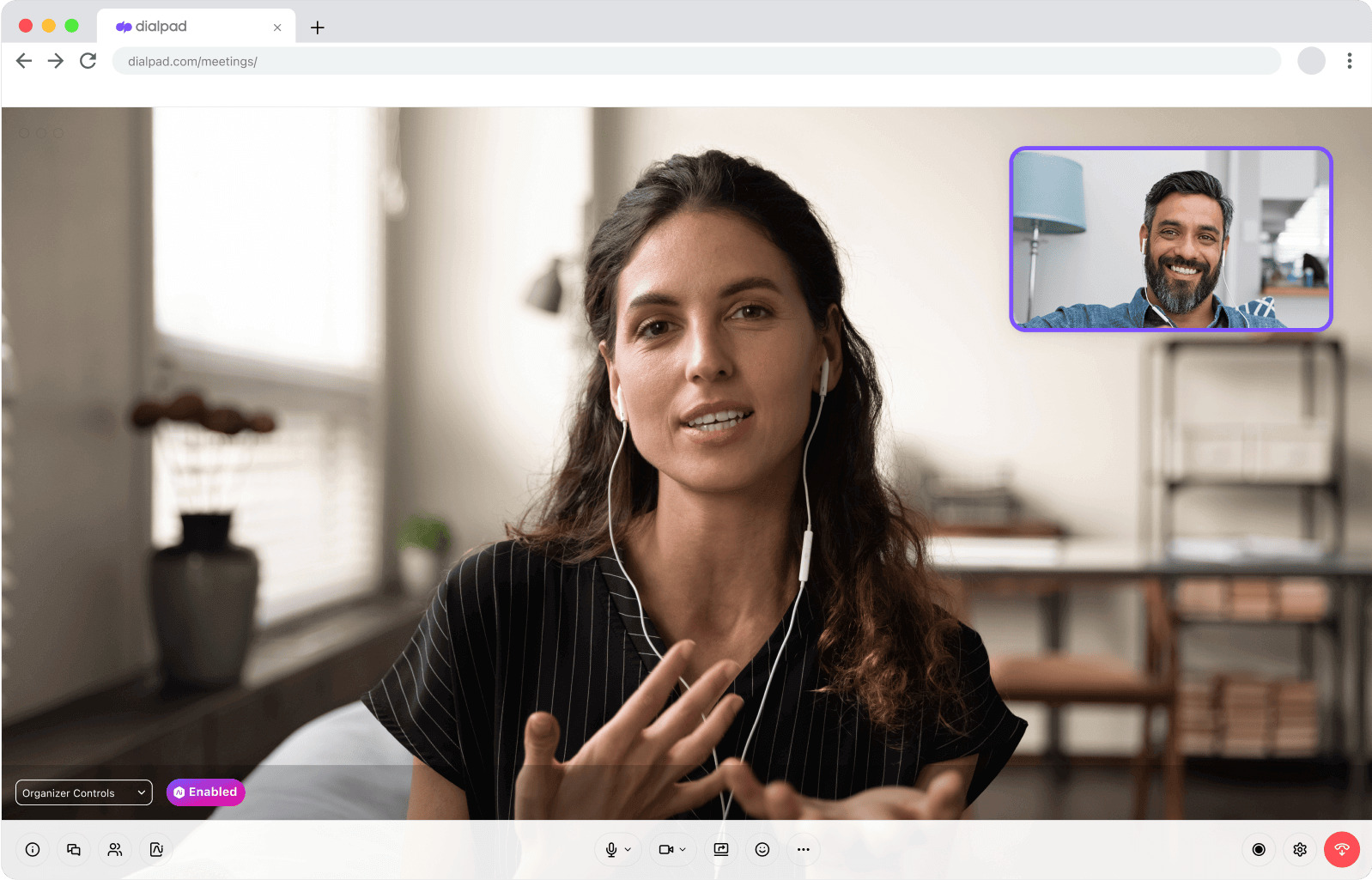 Screenshot of a video call happening in a web browser using Dialpad