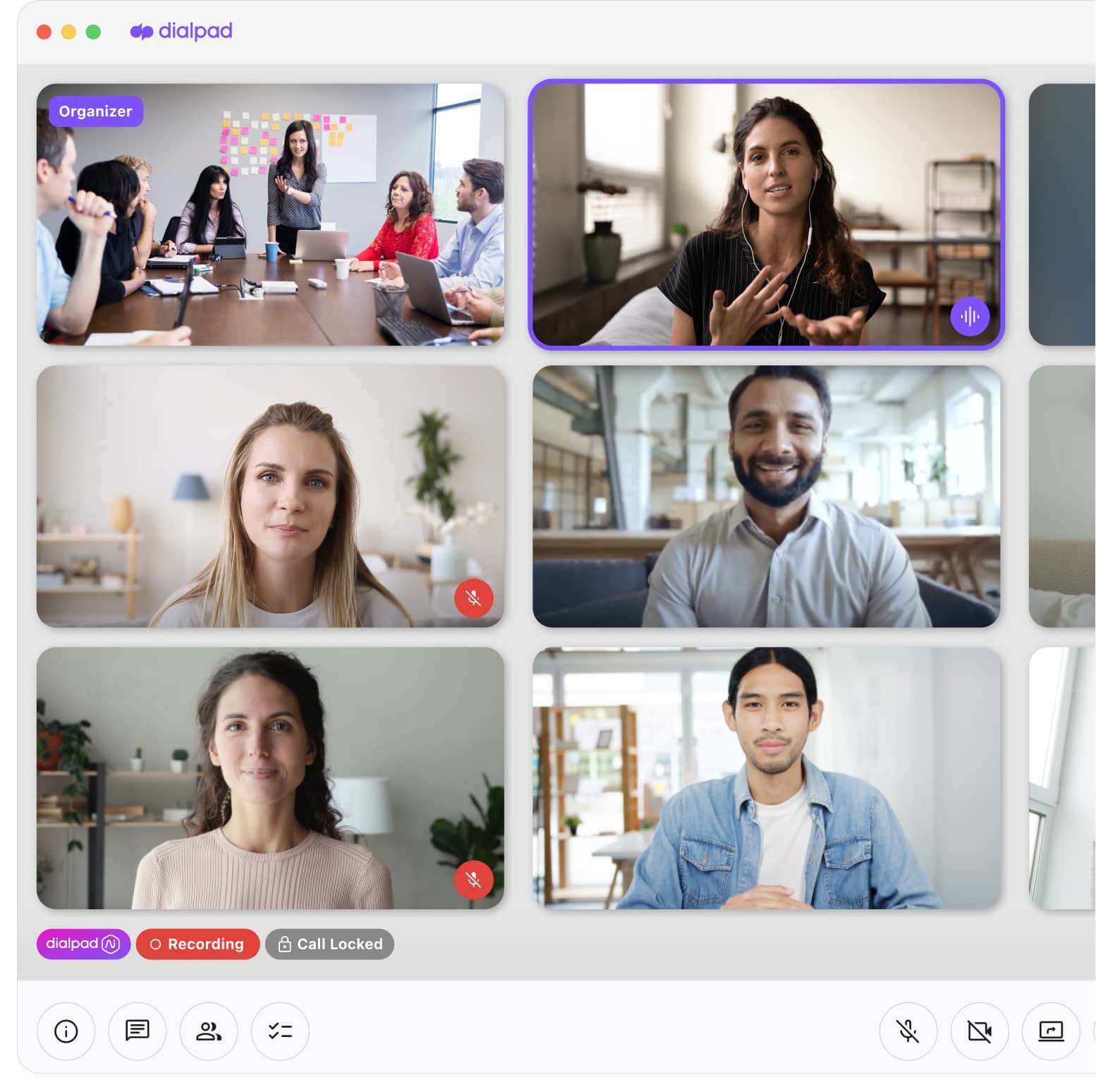 Screenshot of an ongoing video conference on Dialpads desktop app
