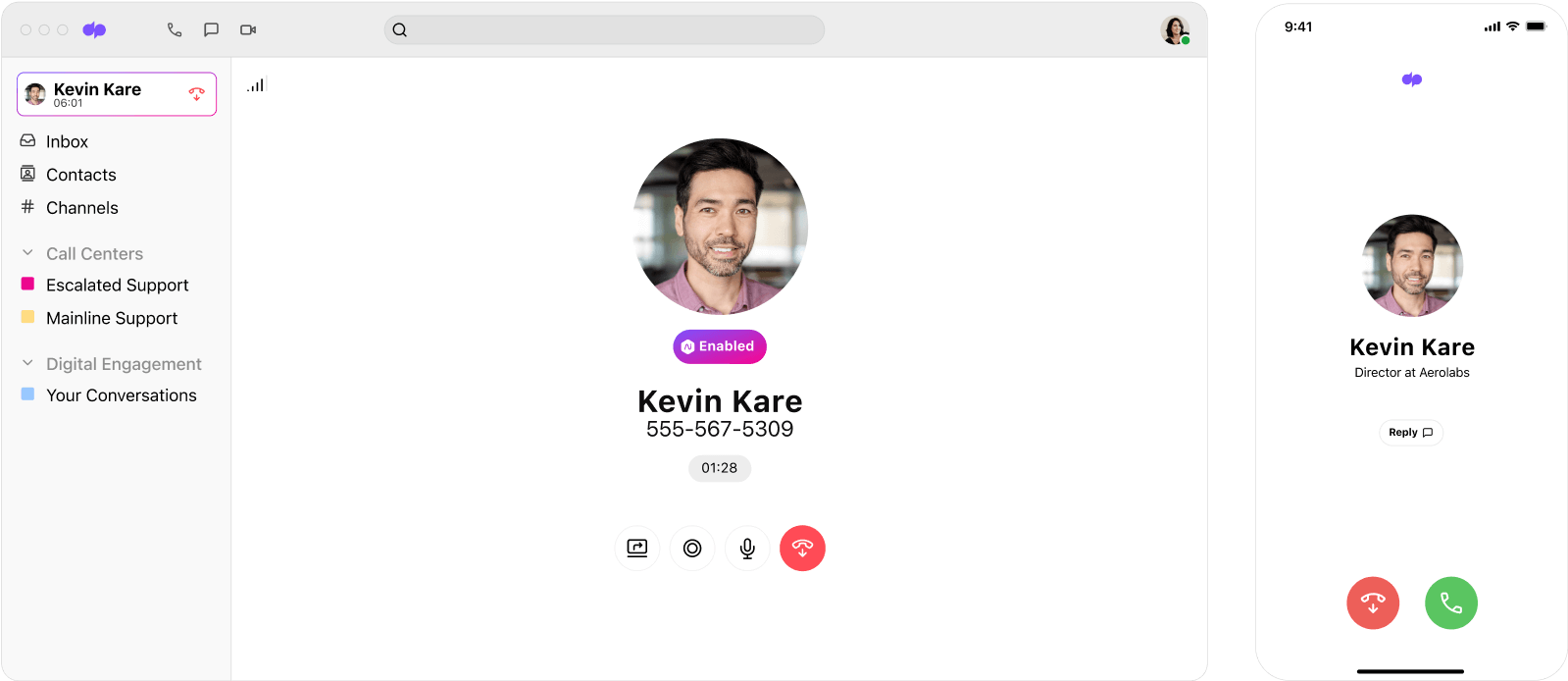 Screenshot of making a phone call using Dialpads desktop and mobile app Arts Way