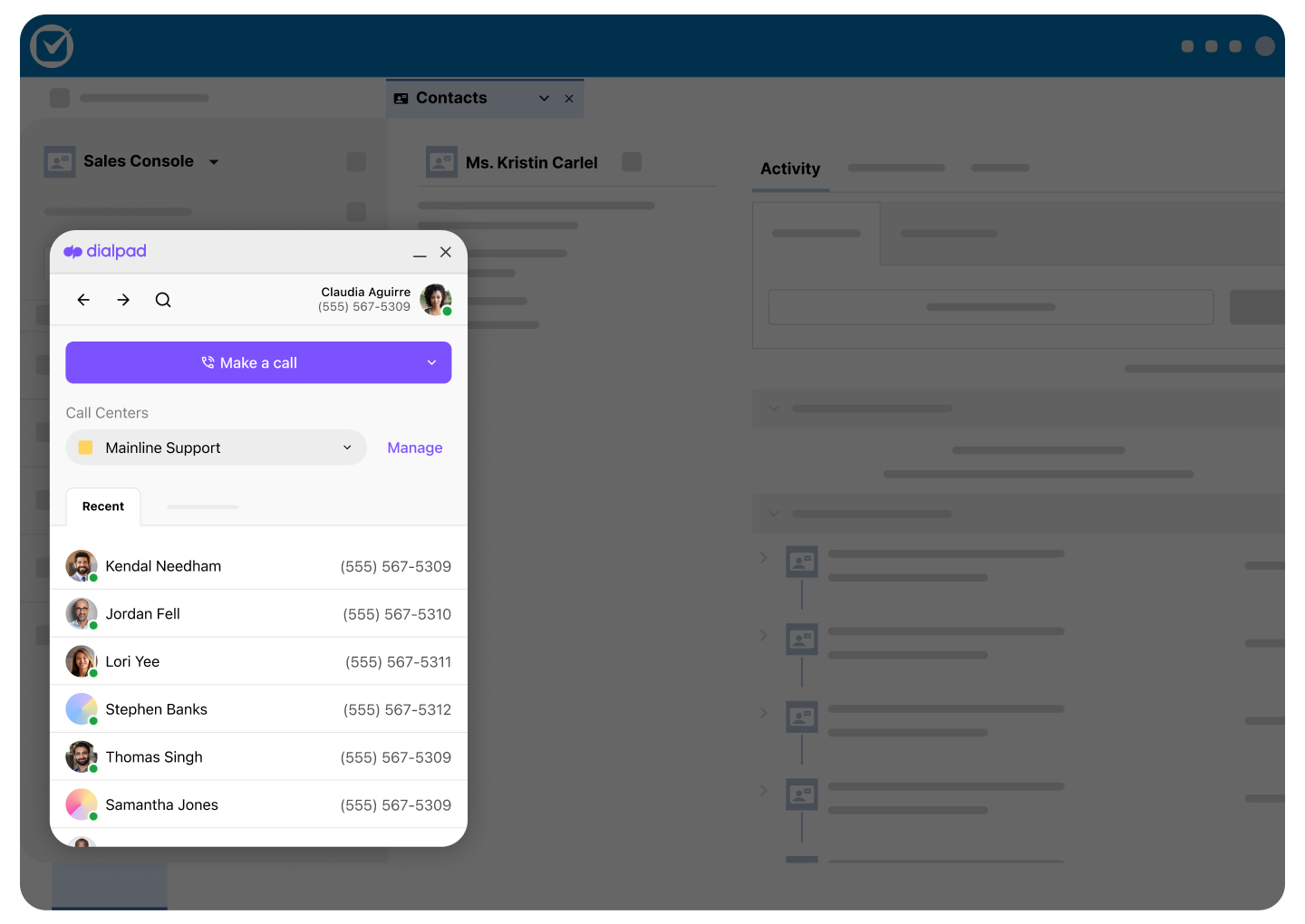Screenshot of the Dialpad integration with Clio