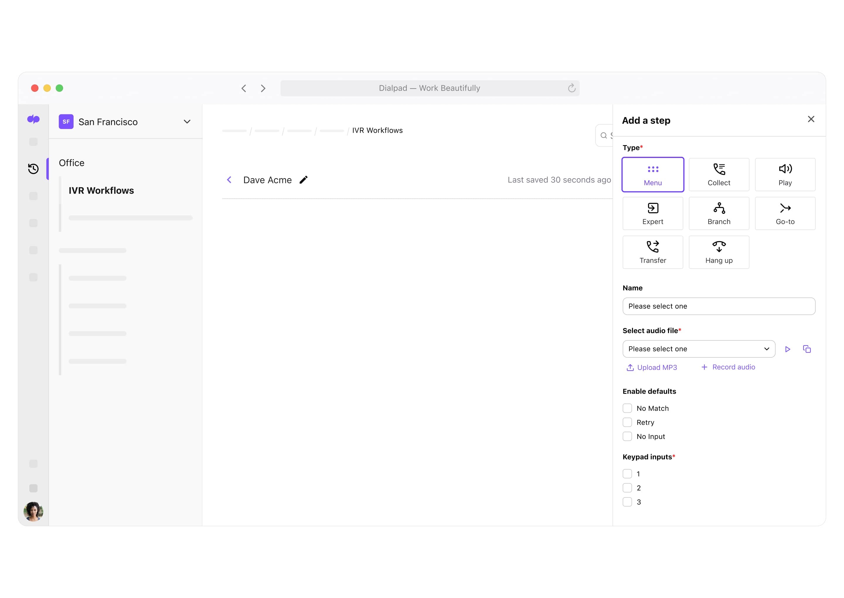 Setting up IVR menu options single item card