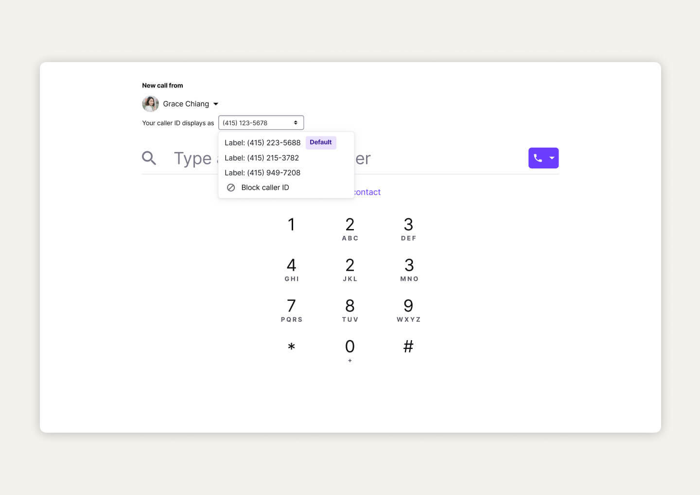 Single Item Card Choosing Caller ID