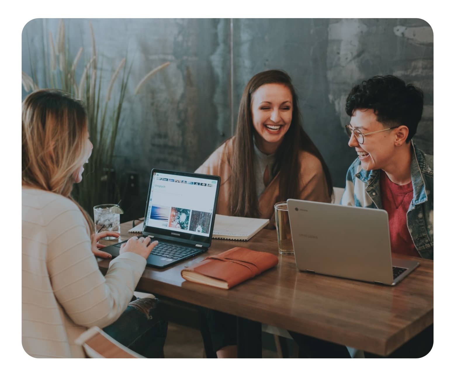 Three colleagues talking