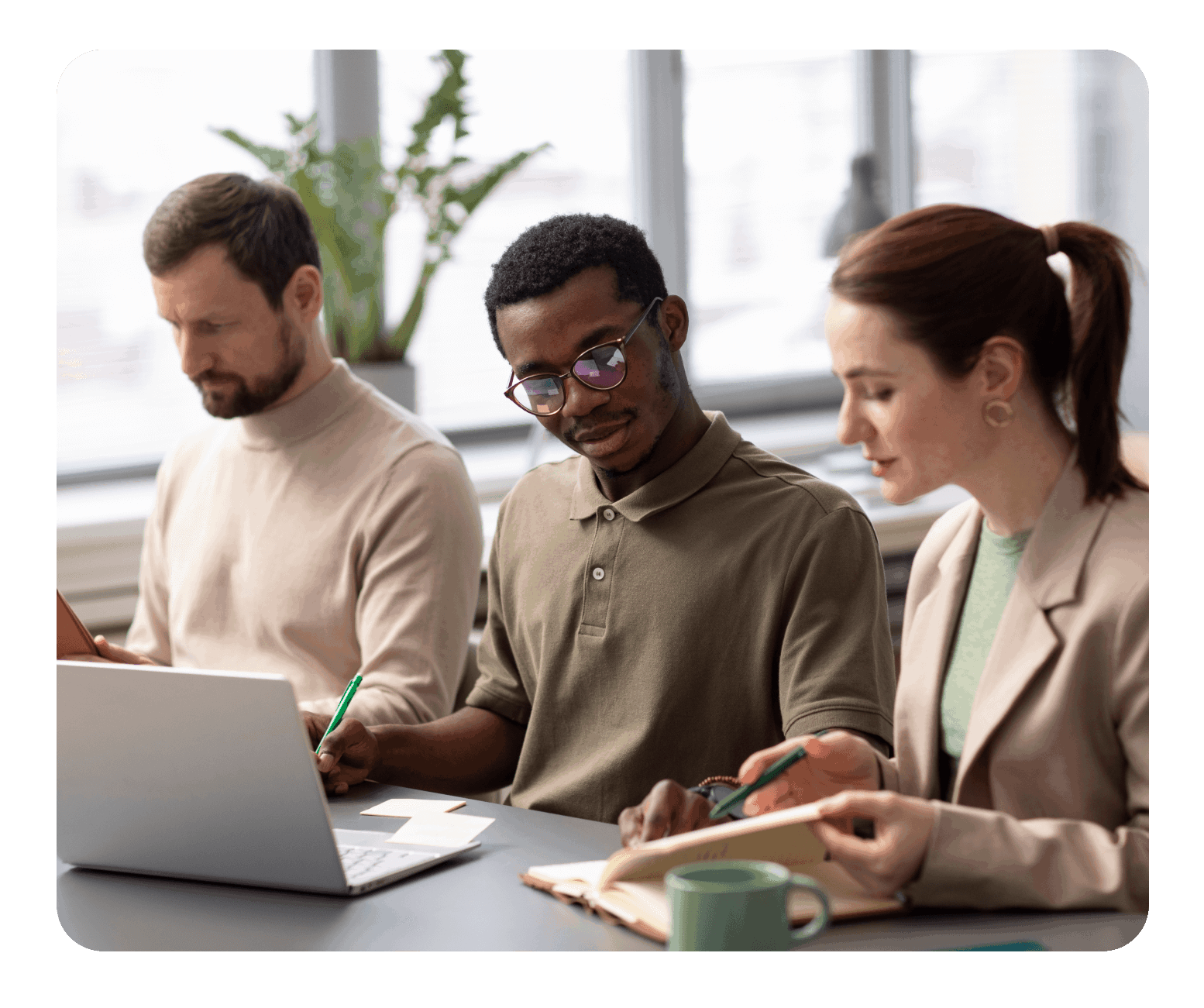 Three people working together Analyst Research and Reports