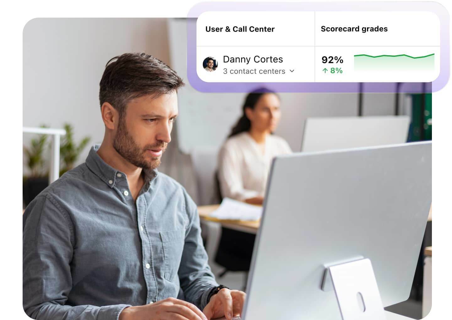 Two contact center agents at work