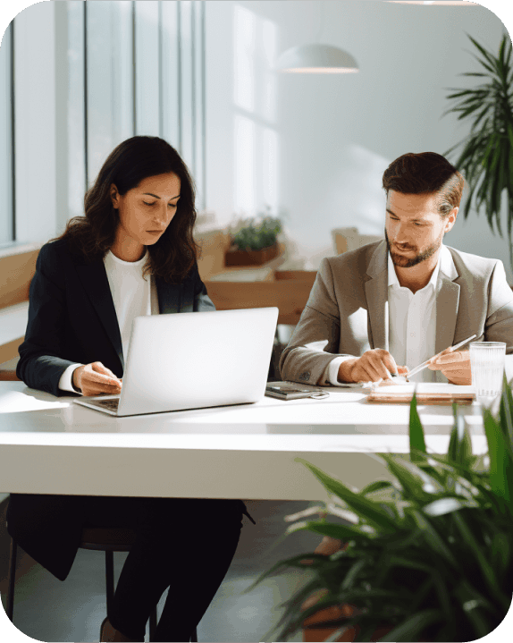 Two people working together