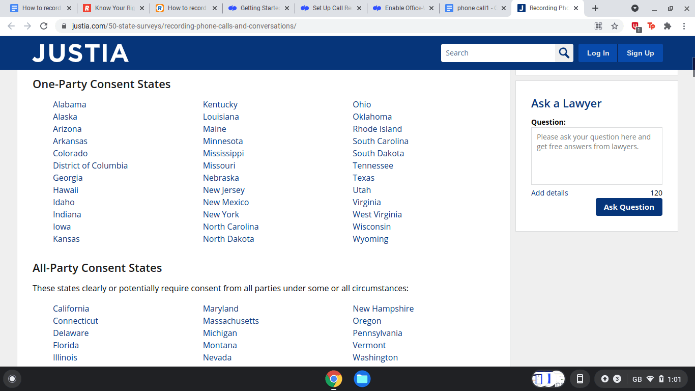 Call recording legalities in fifty states
