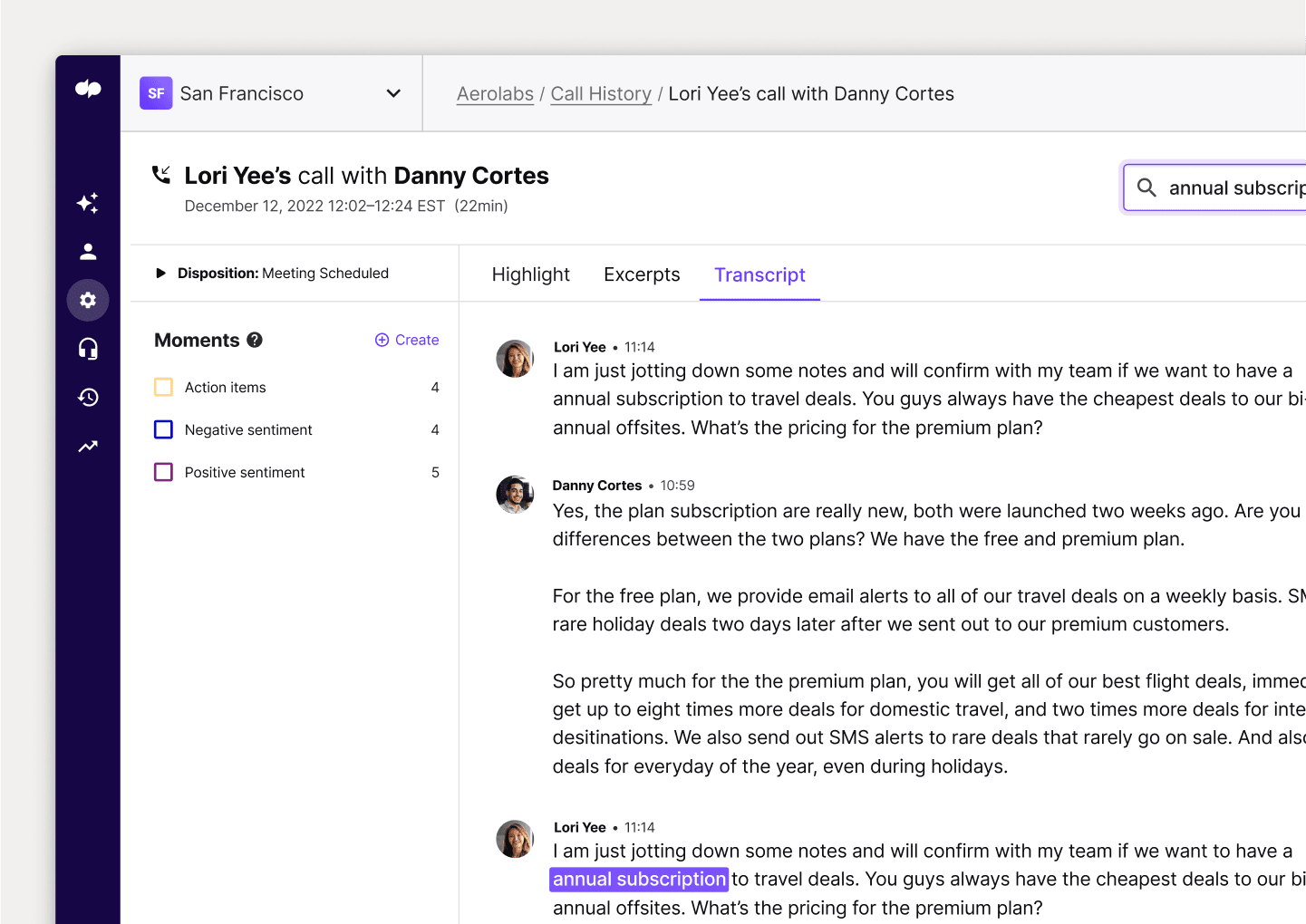 Call summary search single item card v2