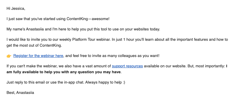 Contentking email example