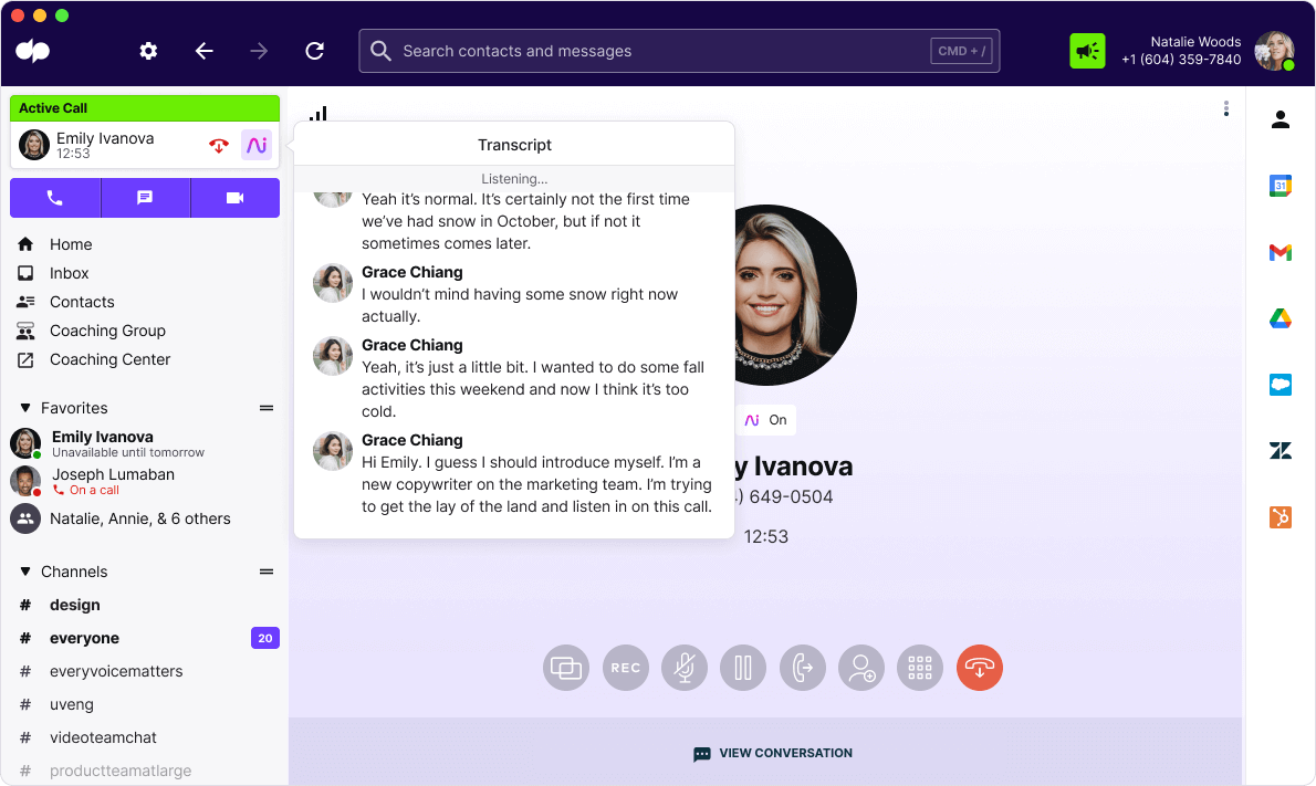 Core active call transcript