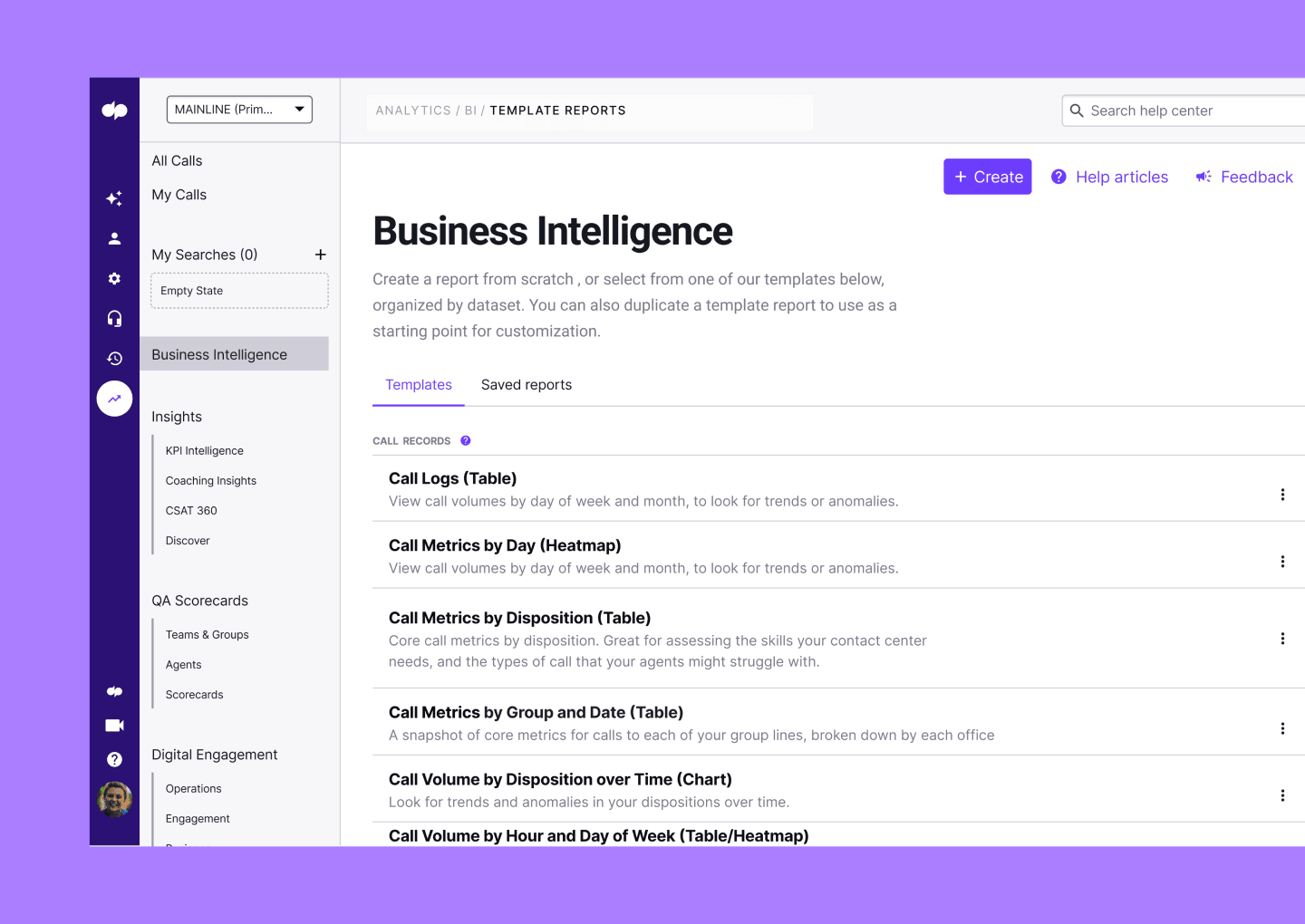 Dialpad business intelligence single item card