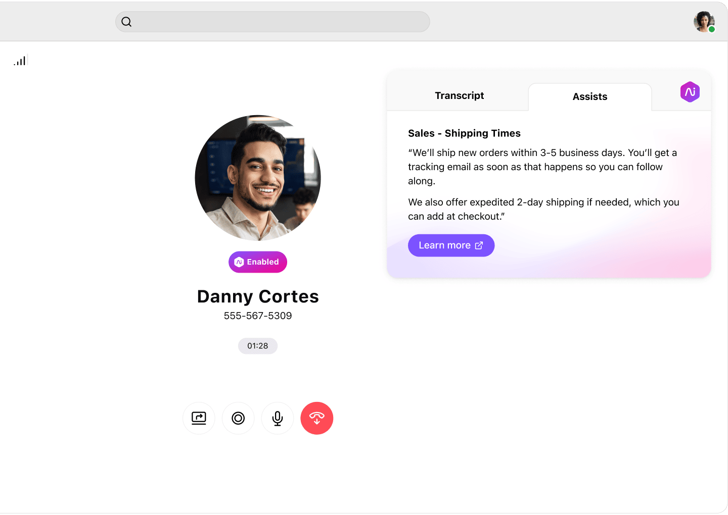 Dialpad customer engagement ai sales user interface with agent assist