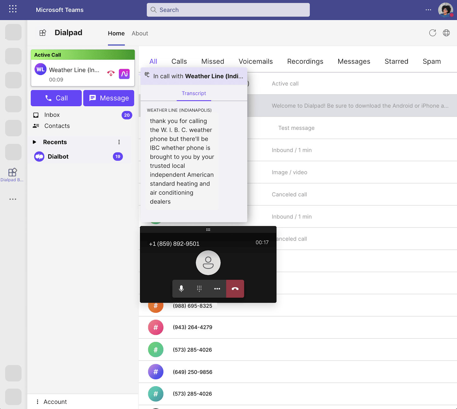 Dialpad real time transcription inside microsoft teams