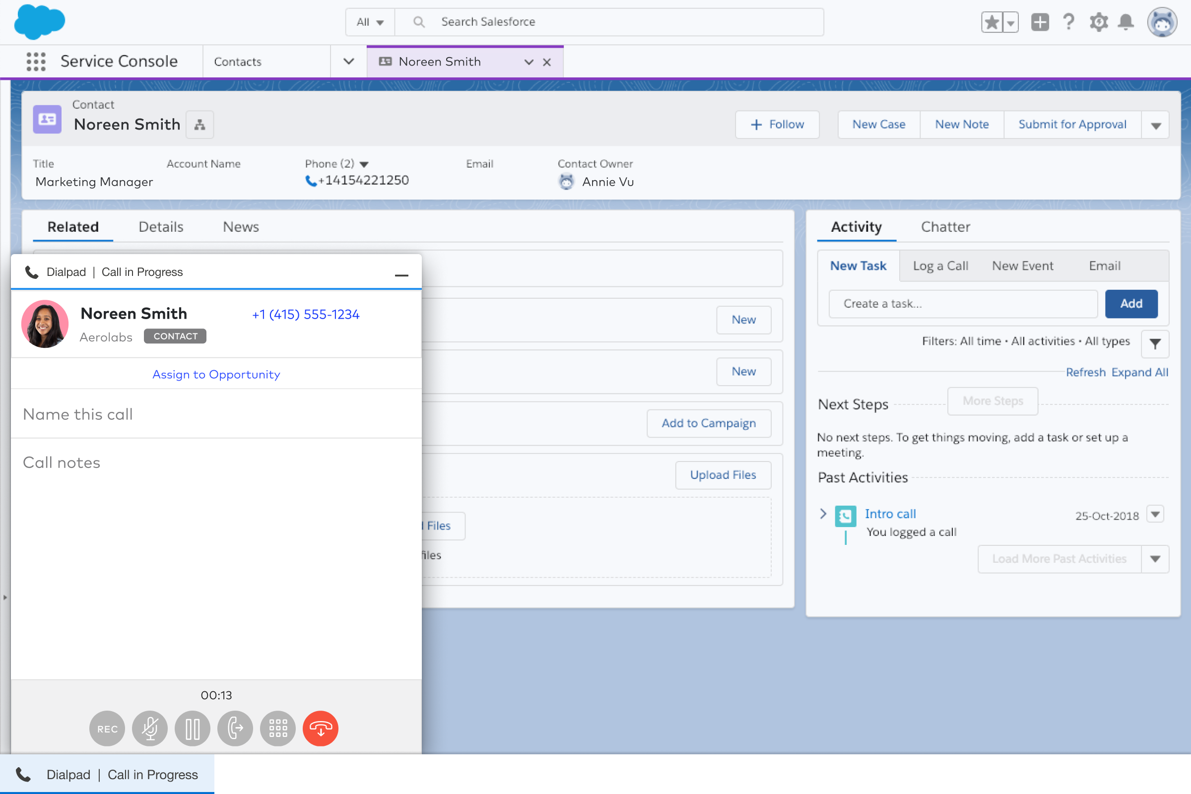 Salesforce App Listing Active Call
