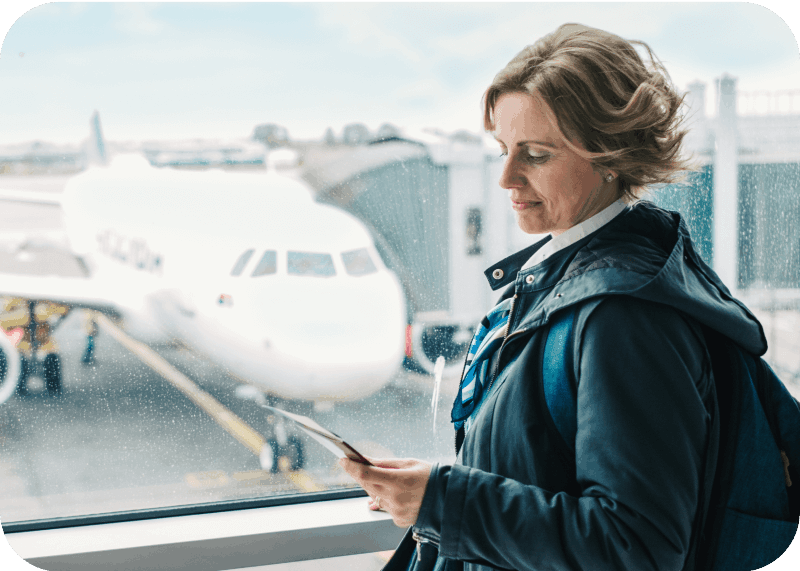 Hybrid work business communications on mobile during travel