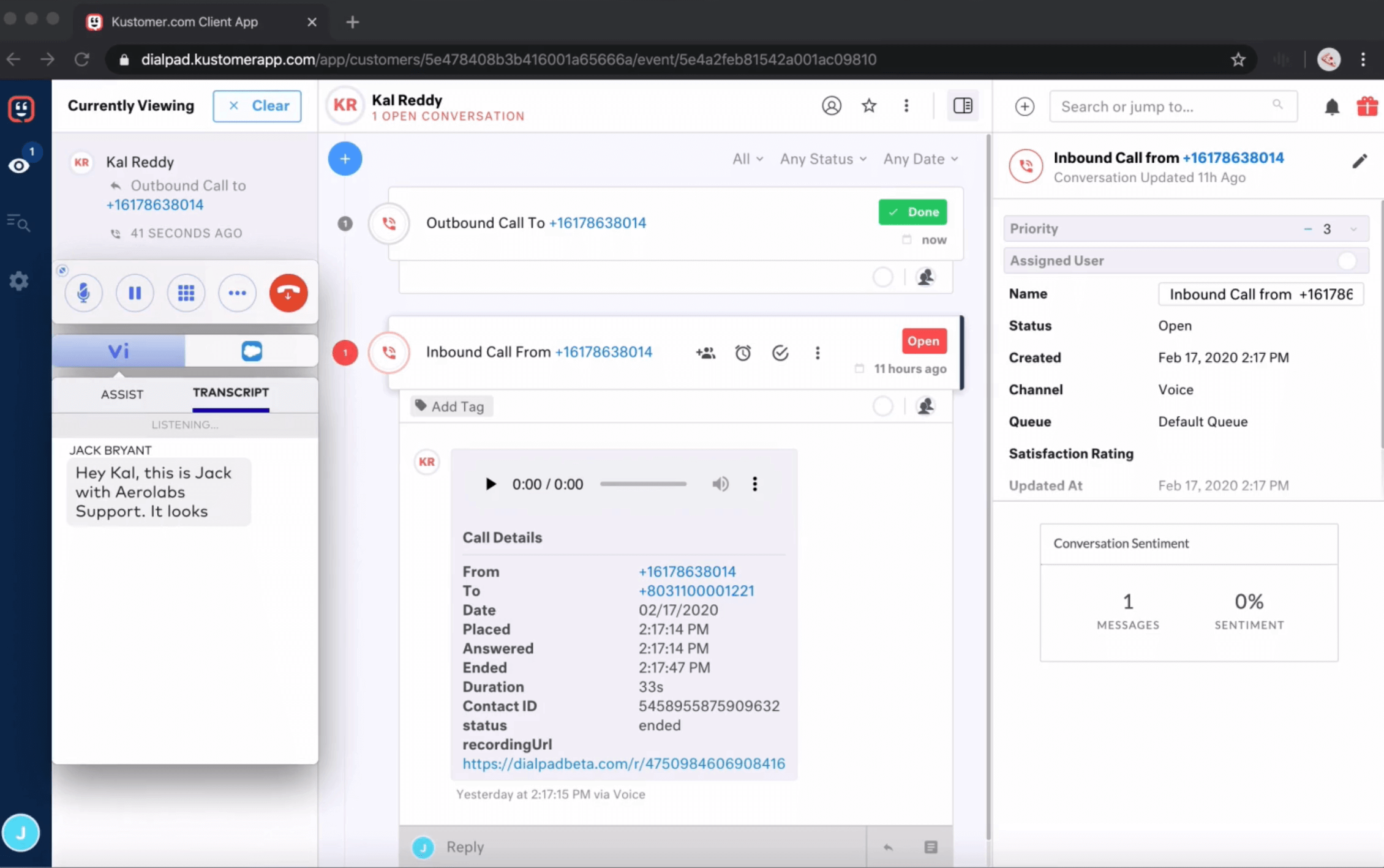 Kustomer dialpad integration