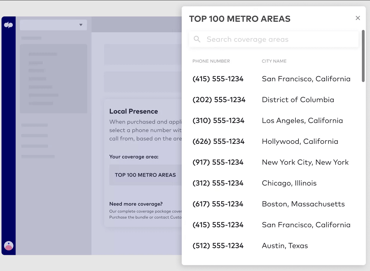 Local presence dialing in dialpad
