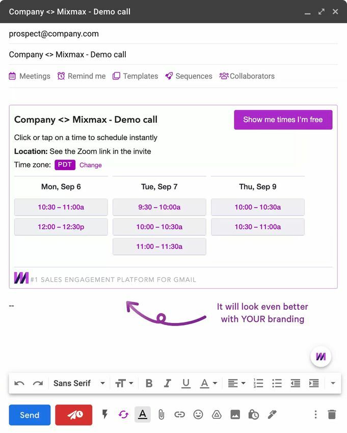 Sharing sales call availability in email