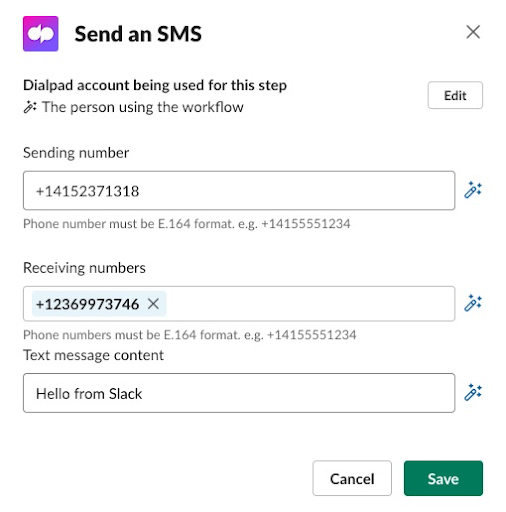 Dialpad for Slack Workflows