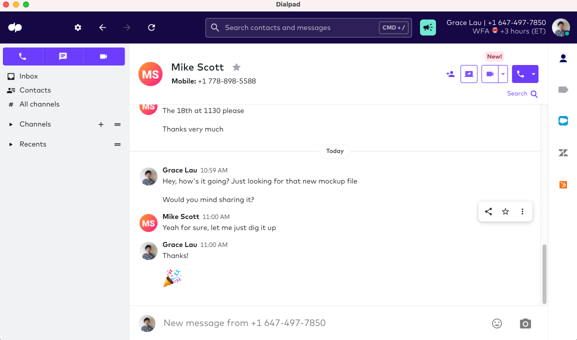 Text messaging in dialpad app