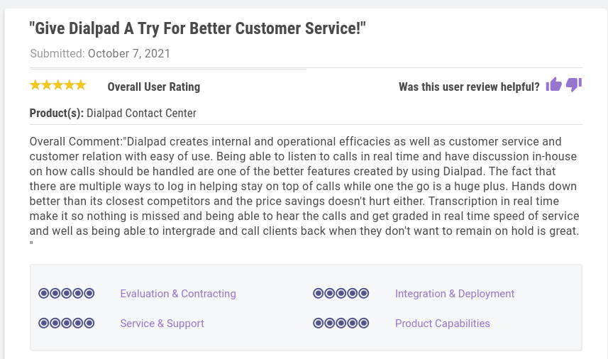 Third party review of dialpad contact center