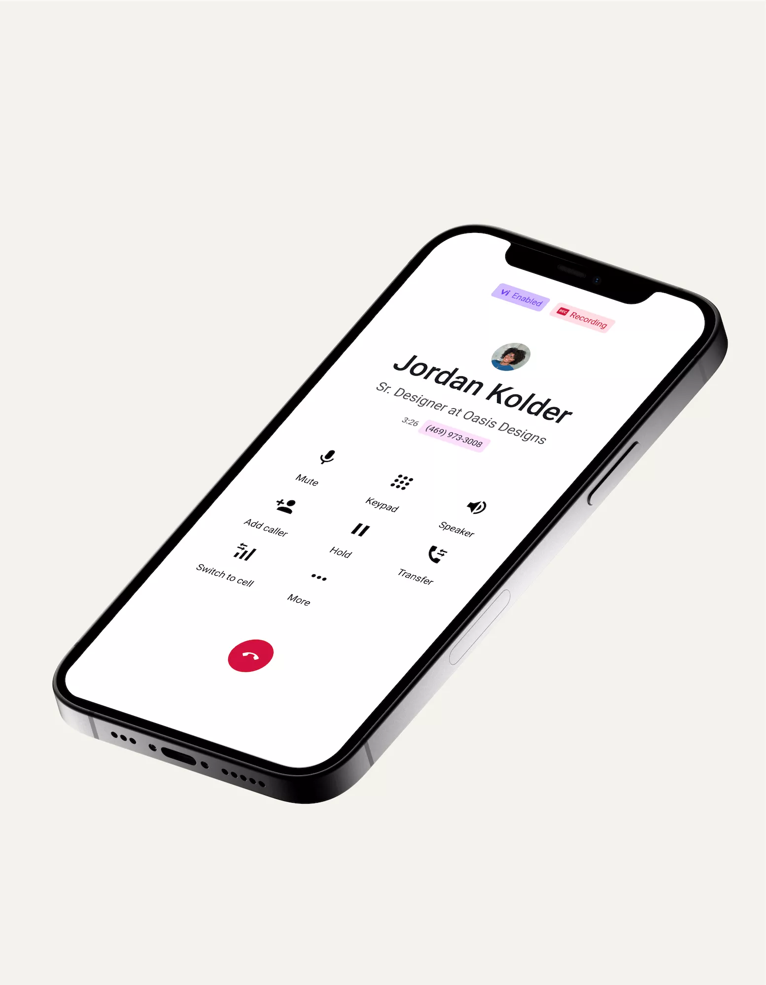 Mobile phone showing a call being made on Dialpad's app