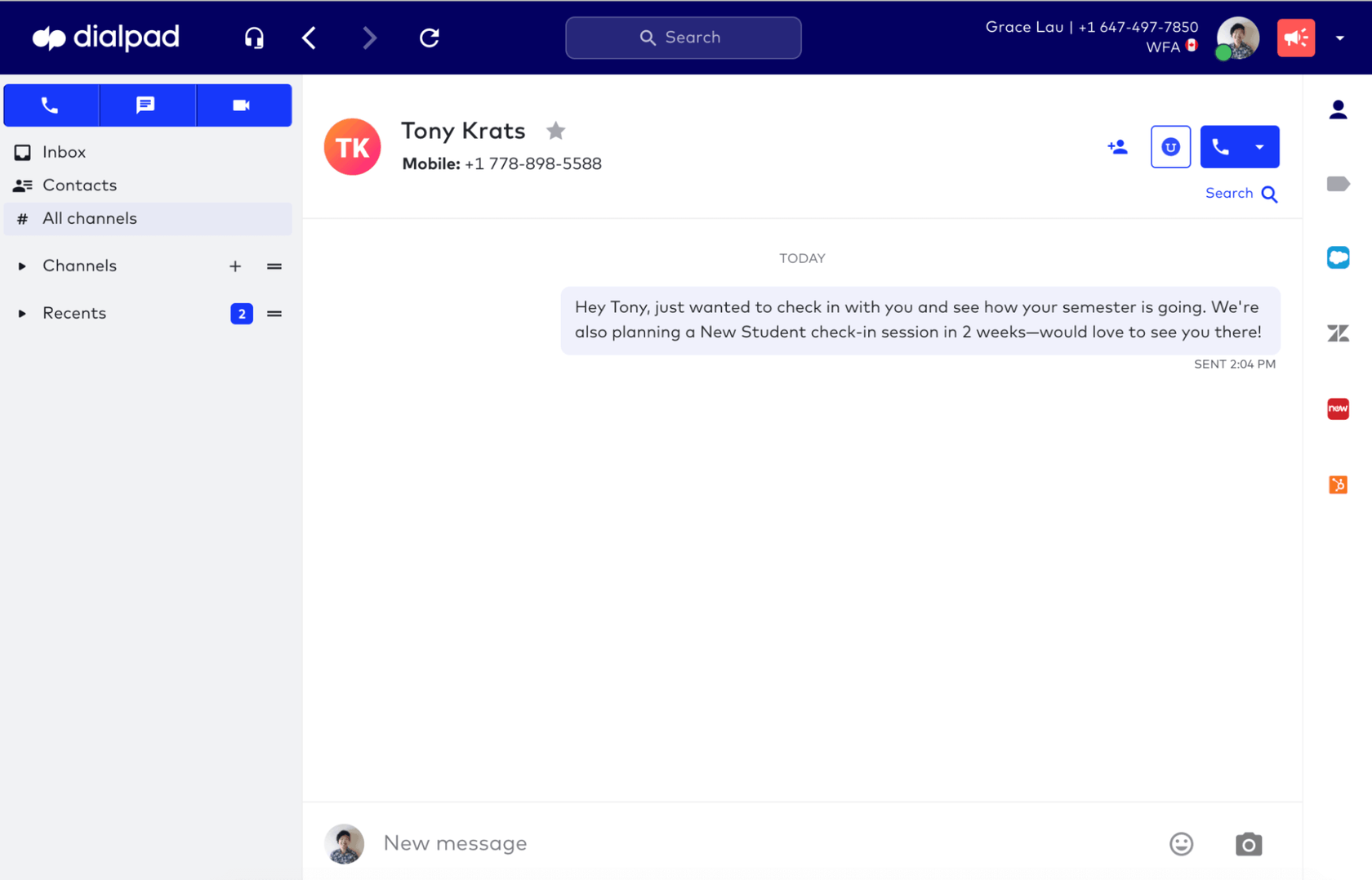 texting remote teammates in dialpad app