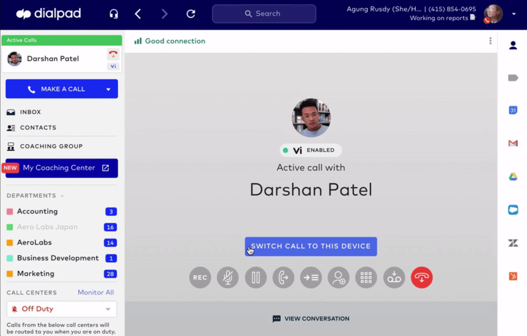 flipping a call in dialpad