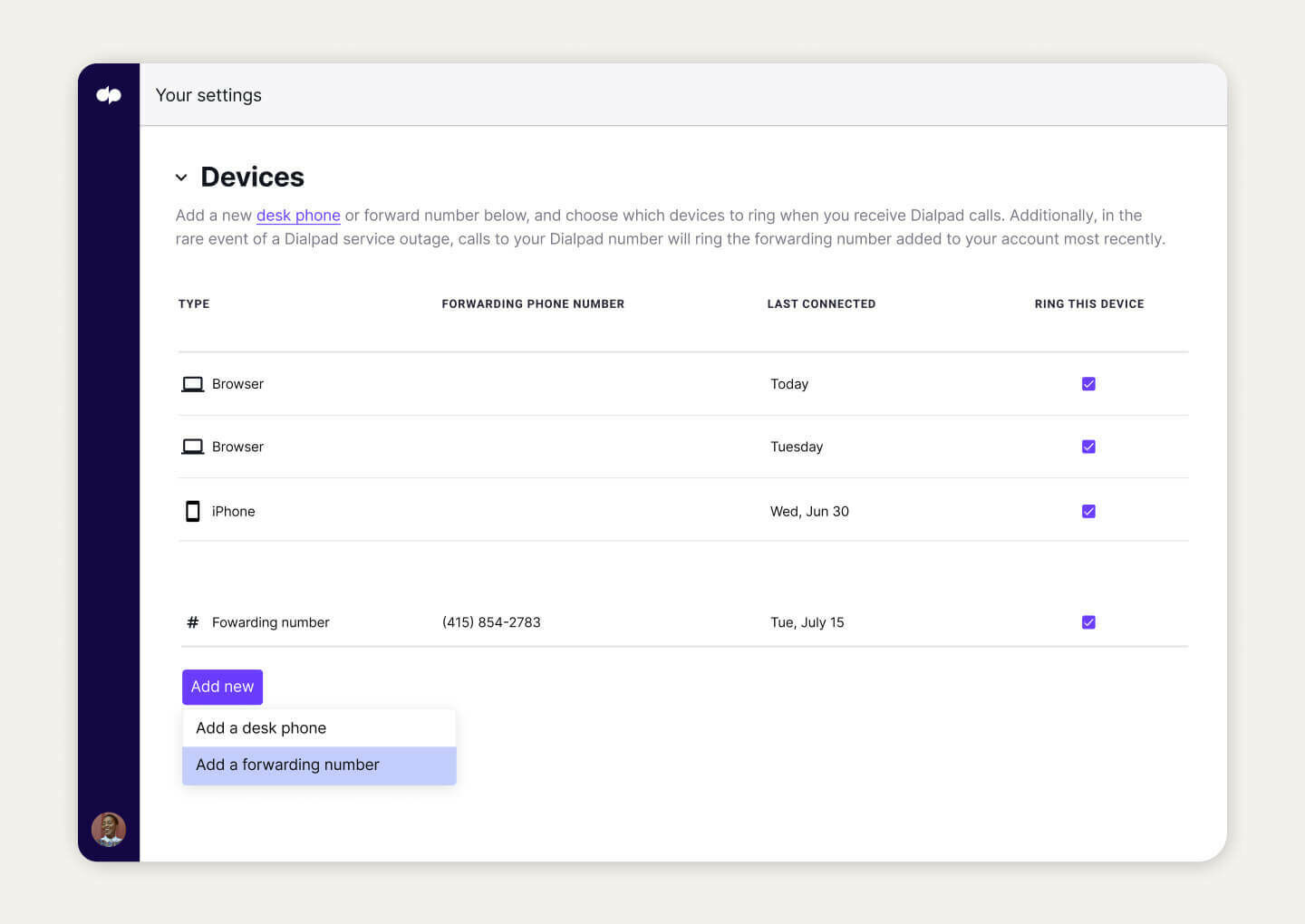 setting up call forwarding in dialpad