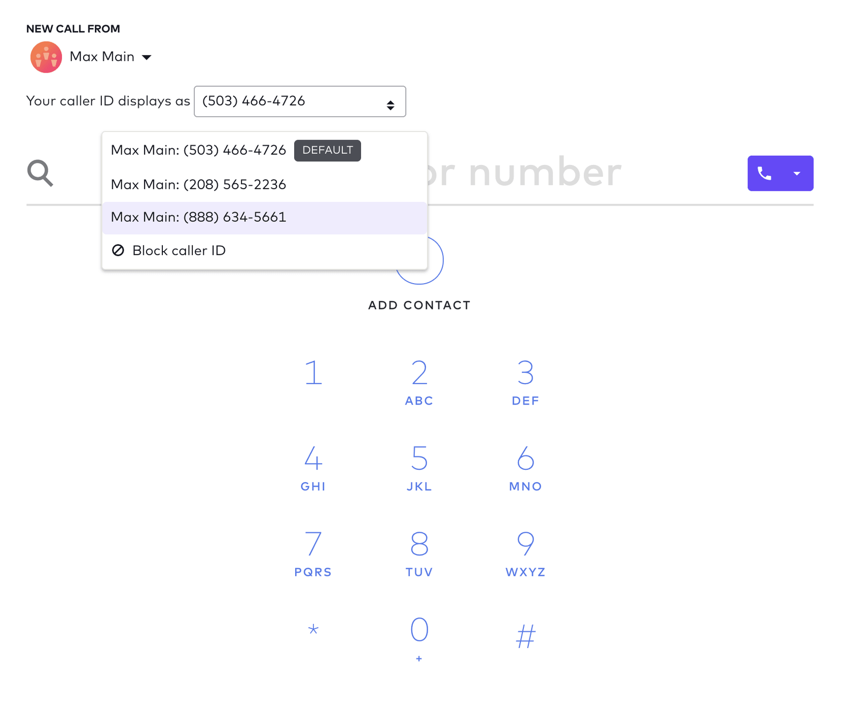 choosing caller id in dialpad