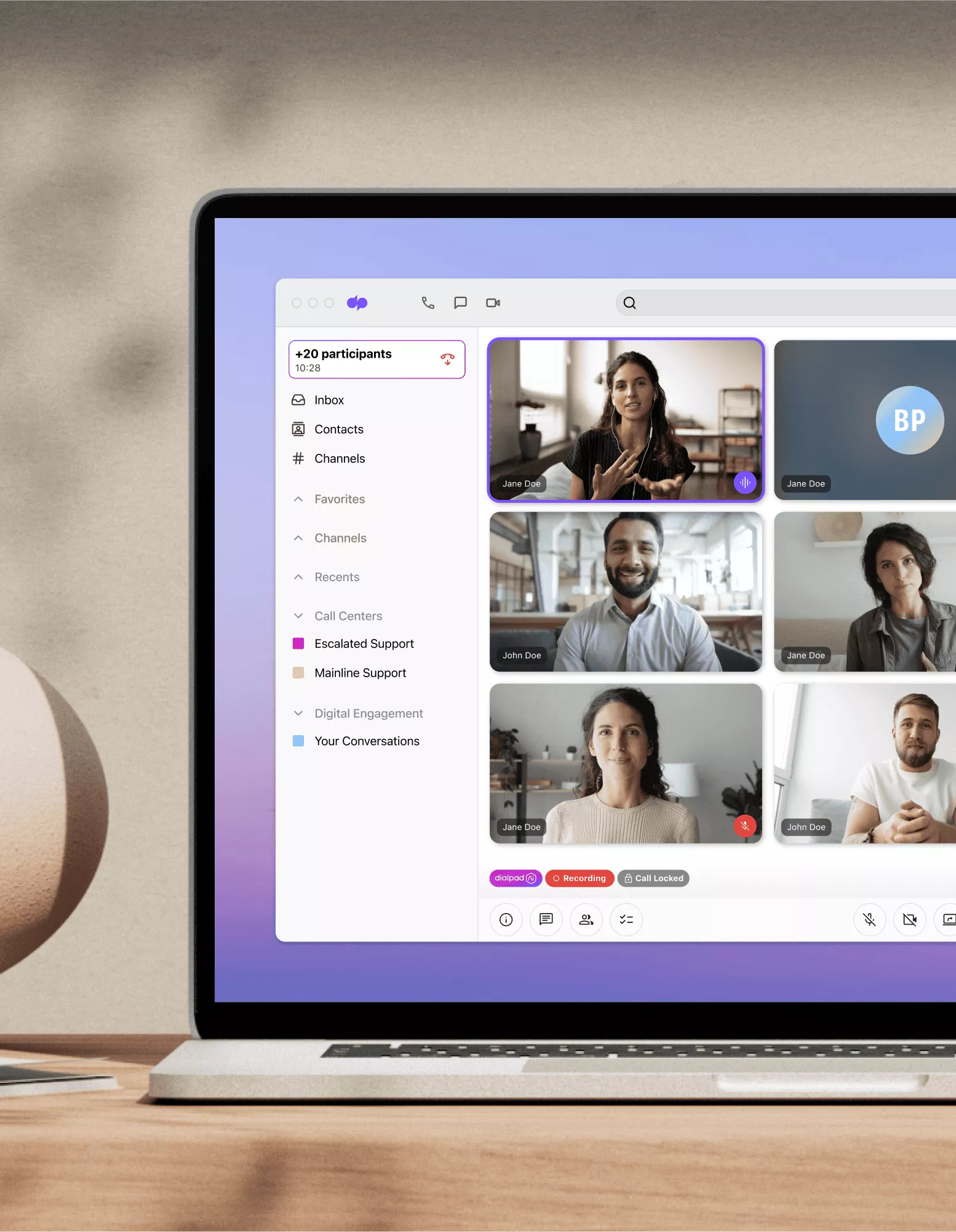 An HD online meeting happening in Dialpad's desktop app