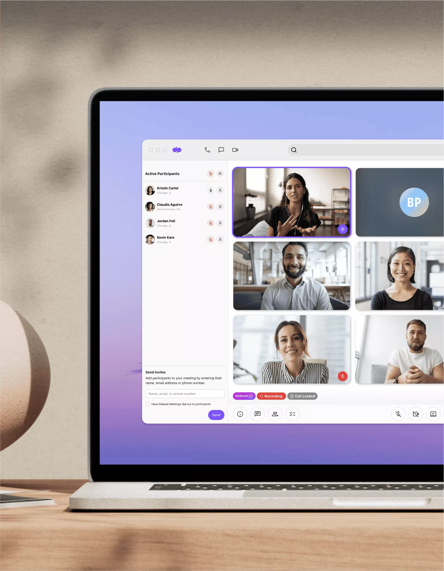 A video conference call happening in Dialpad's desktop app