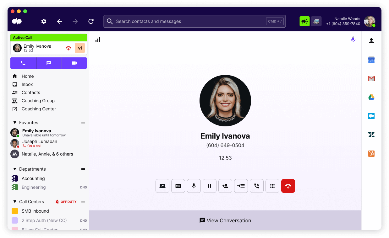 active phone call in dialpad
