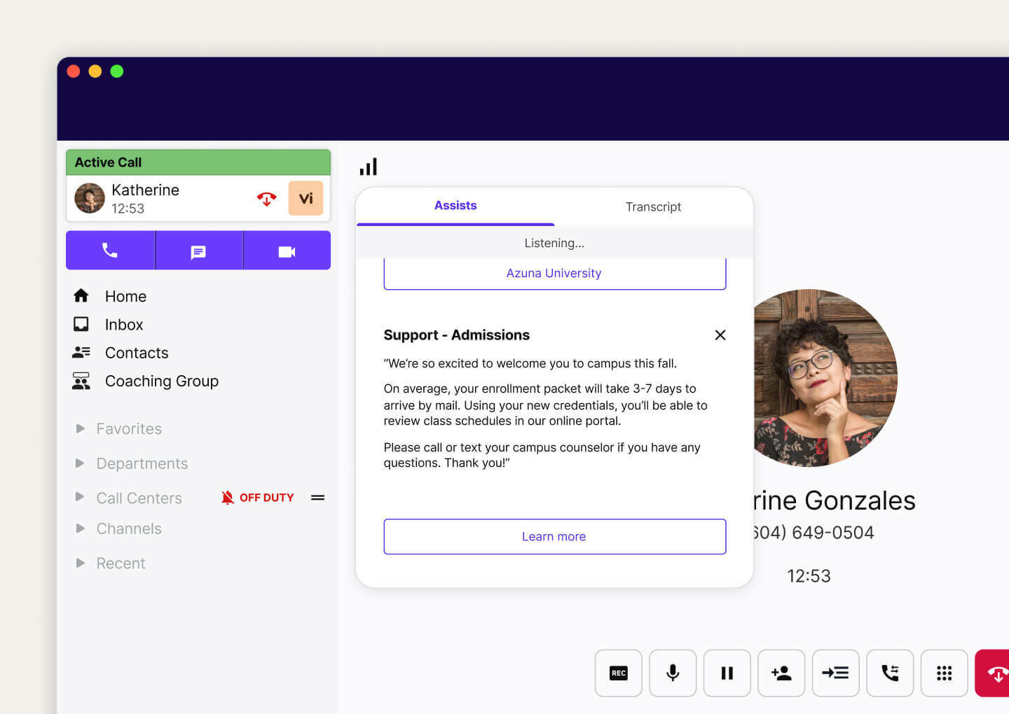 real time assist card in dialpad