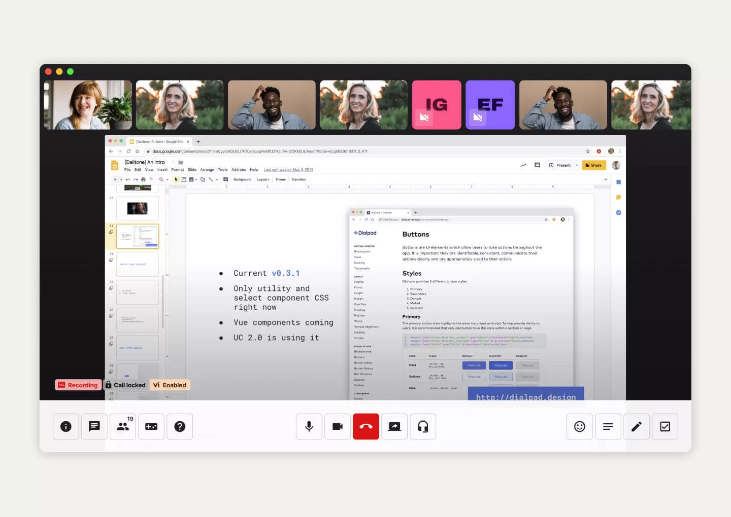 Screenshot of Dialpad's screen sharing feature