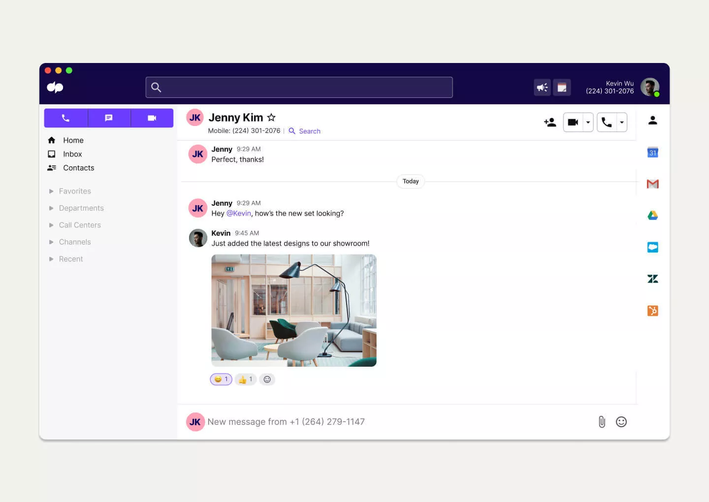 Screenshot of sending an SMS text message from Dialpad's desktop app.