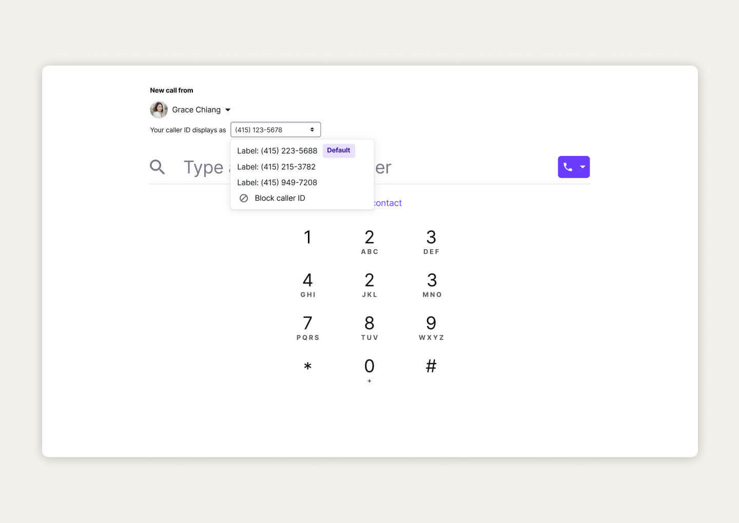 choosing caller id in dialpad