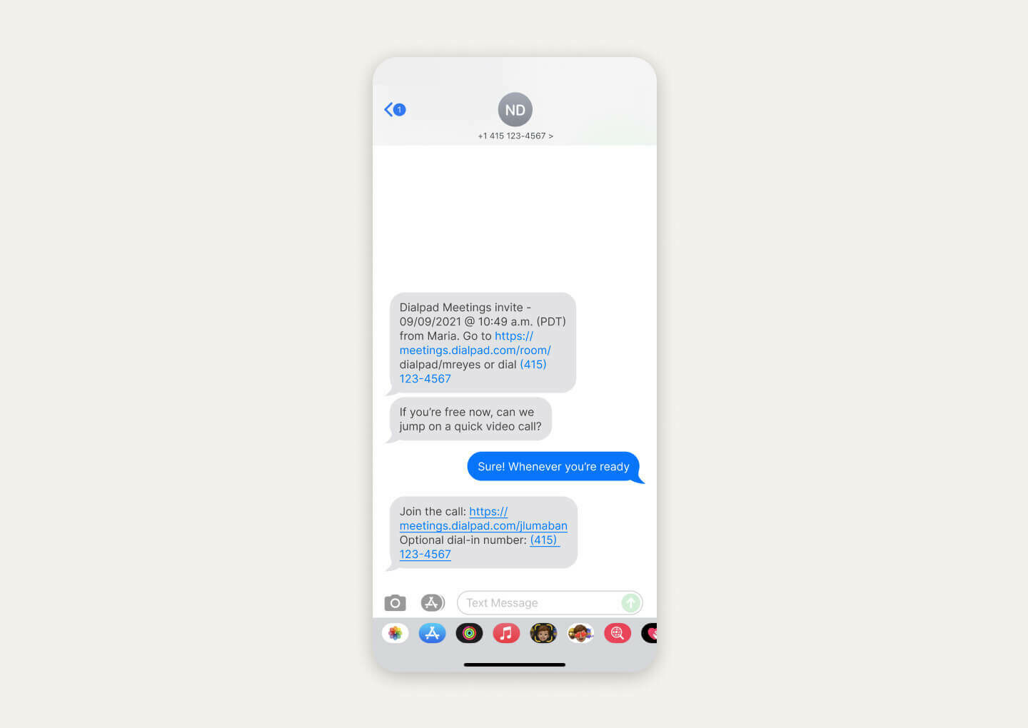 sending an sms meeting invite with dialpad